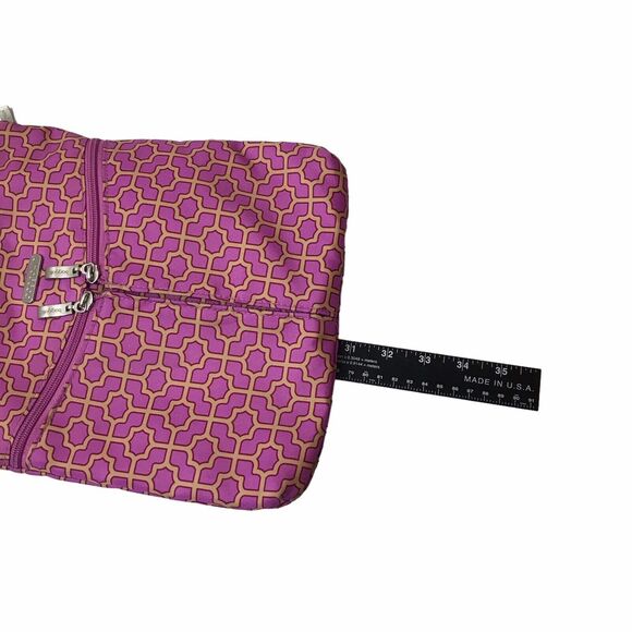 BAGGALLINI Horizion Crossbody pink purple gold Trellis Print 2 Front Zip Pockets - Picture 9 of 11